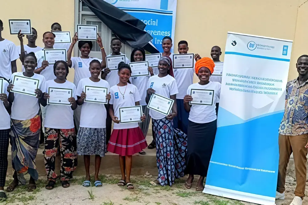 Group of psychosocial support training volunteers in Upper Nile State, South Sudan, proudly holding certificates after completing training by AWA-Africa.